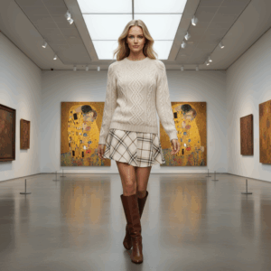 Aran Pullover am Model Creme