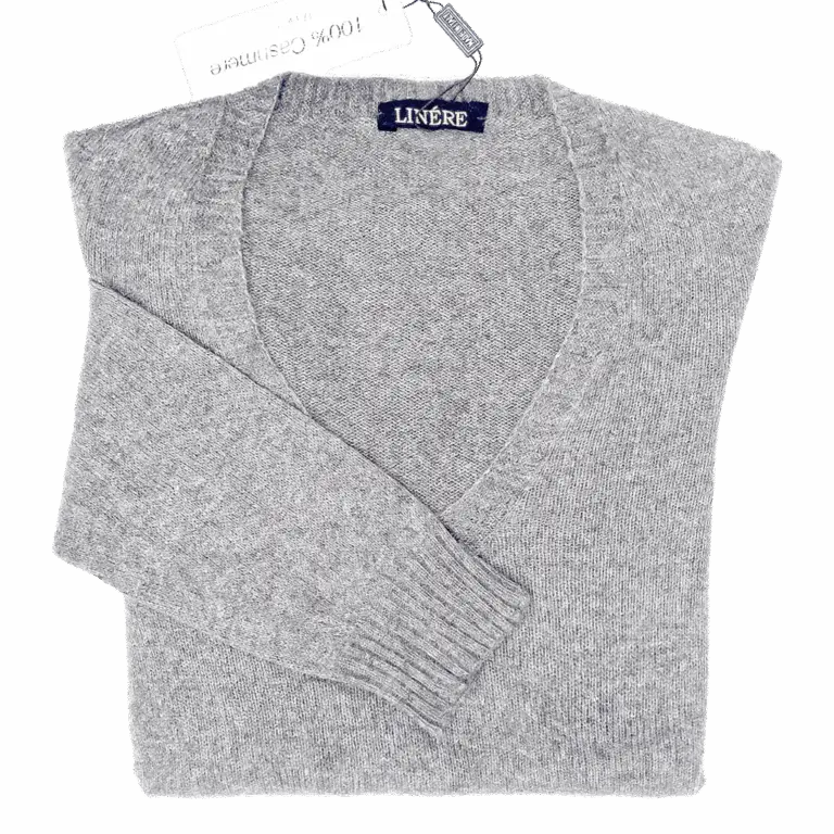 V-Neck Ultralight – Grigio Perla (100% Cashmere)