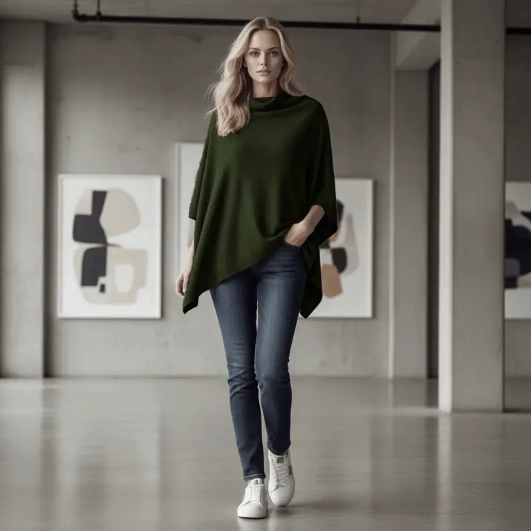 Poncho Cashmere – Verde Militare (100% Cashmere)