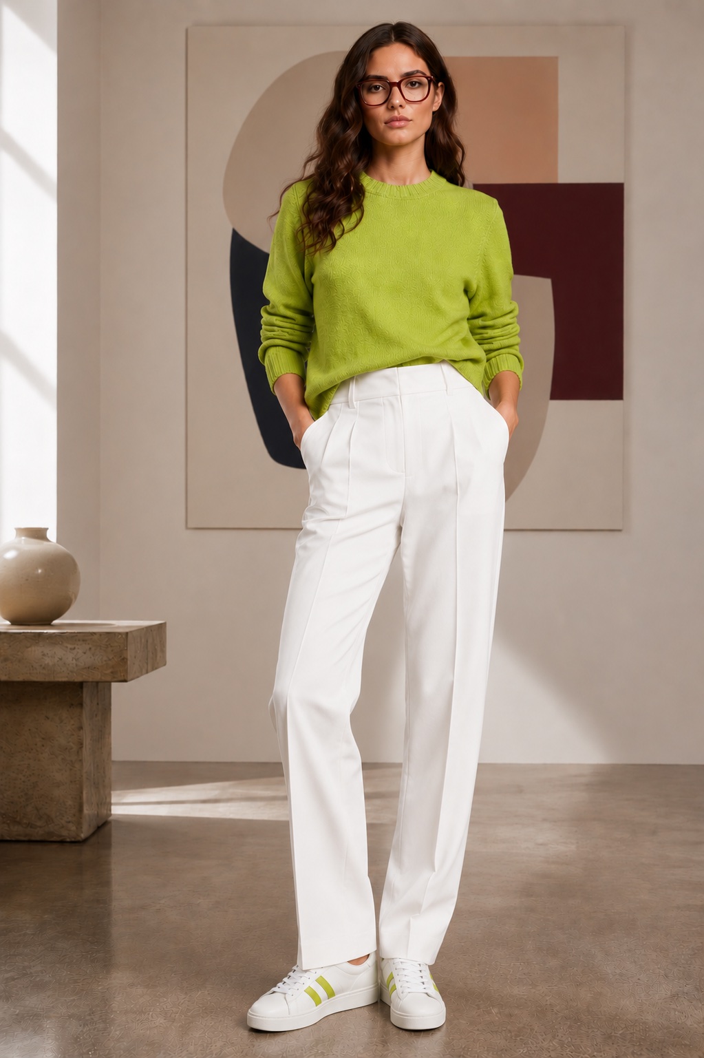 Cashmere Rundhalspullover in leuchtendem Gr&uuml;n