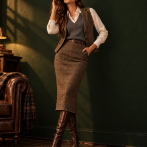 Cashmere V-Neck Ultralight Grigio M im Irish Heritage Look mit Reitstiefeln